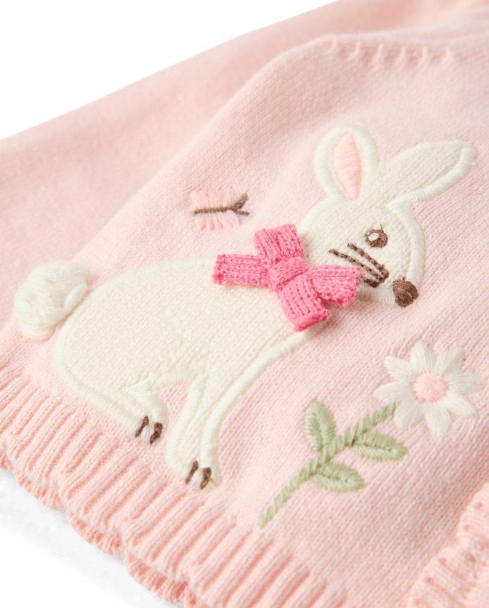 Baby Girls Applique Bunny Scalloped Cardigan - Enchanted Garden