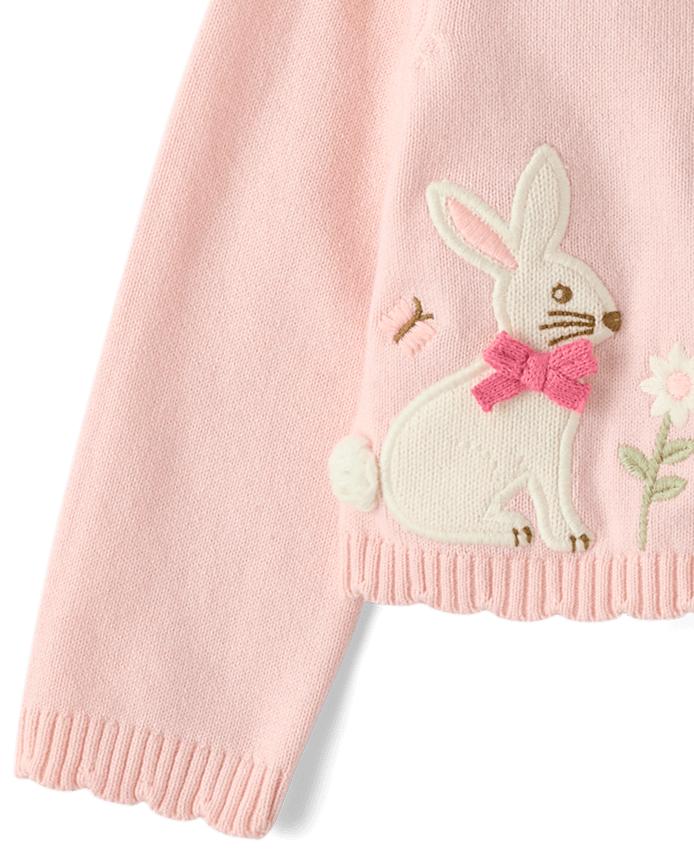 Baby Girls Applique Bunny Scalloped Cardigan - Enchanted Garden