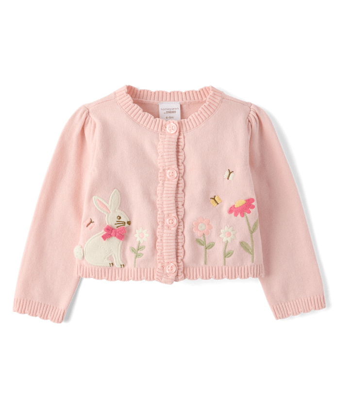 Baby Girls Applique Bunny Scalloped Cardigan - Enchanted Garden