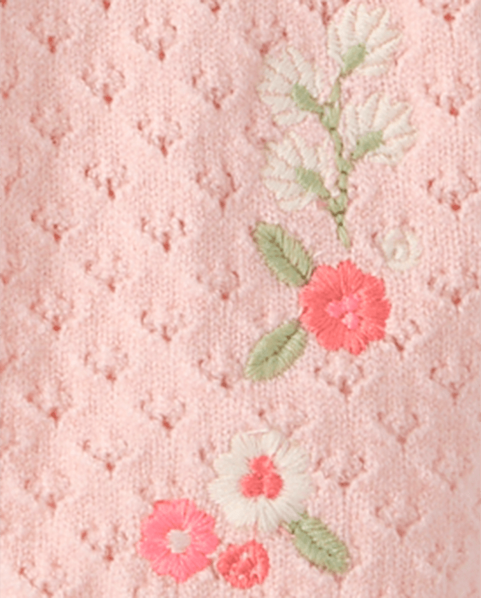 Baby Girls Embroidered Floral Pointelle Sweater 2-Piece Outfit Set