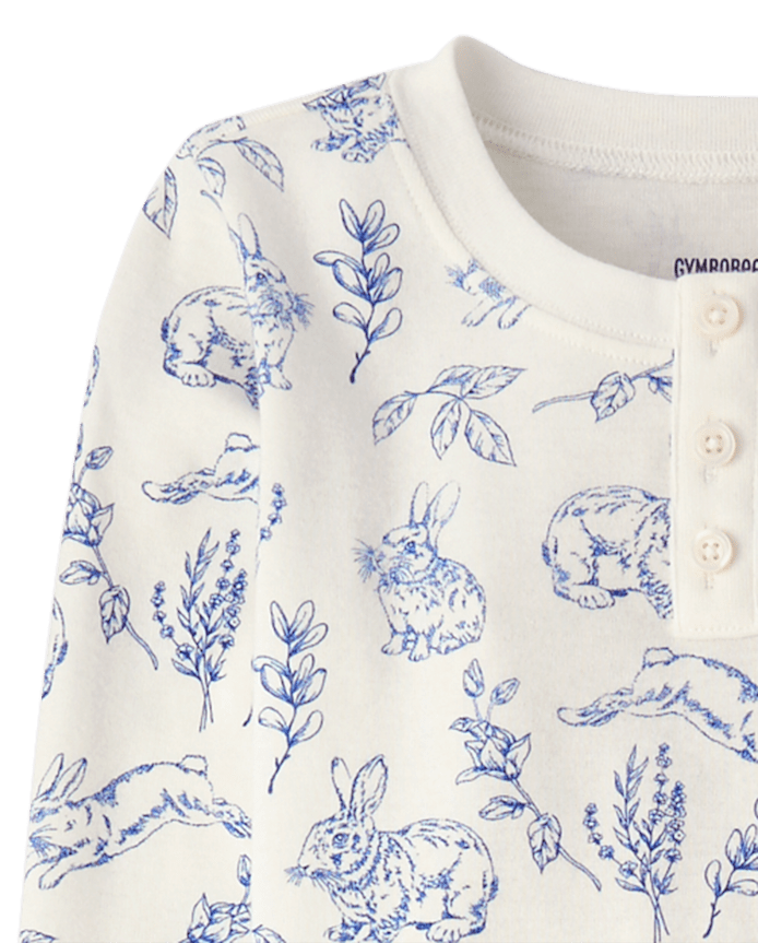 Kids Bunny Toile Snug Fit Cotton Henley Pajamas