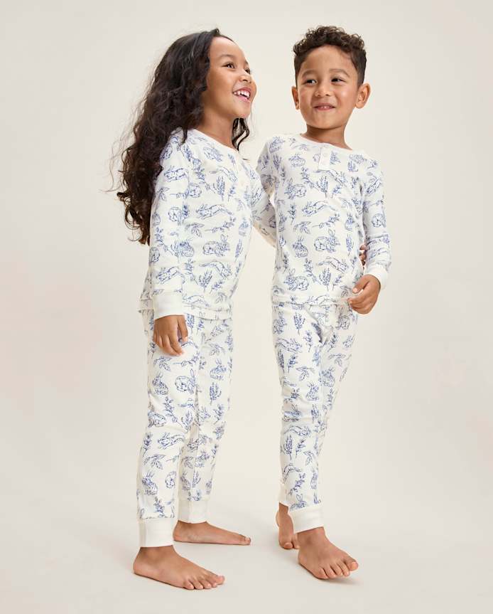 Kids Bunny Toile Snug Fit Cotton Henley Pajamas