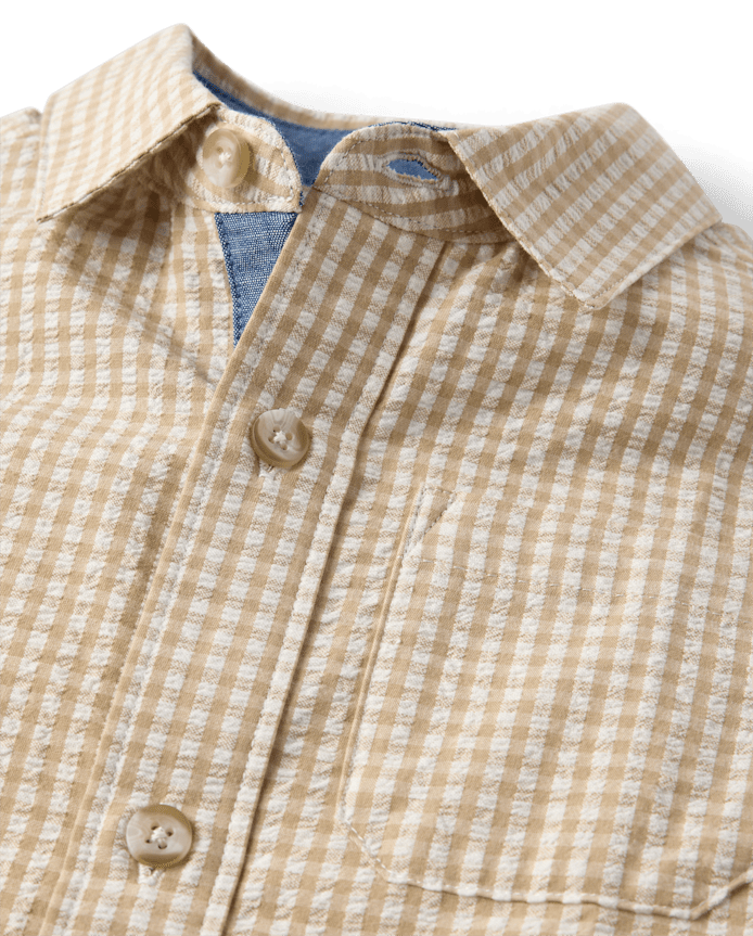 Boys Gingham Seersucker Button Up Shirt - Enchanted Garden