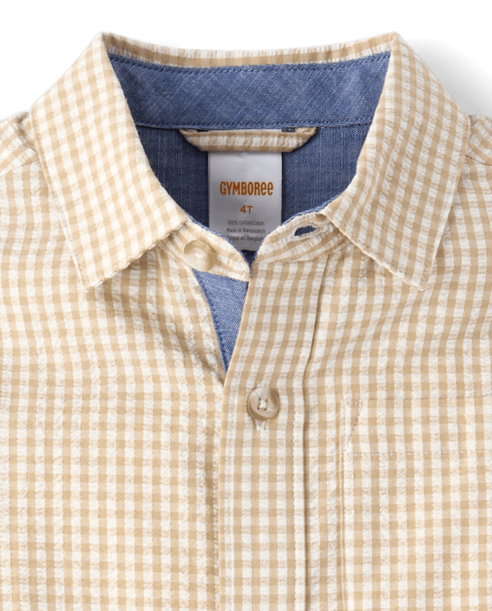 Boys Gingham Seersucker Button Up Shirt - Enchanted Garden