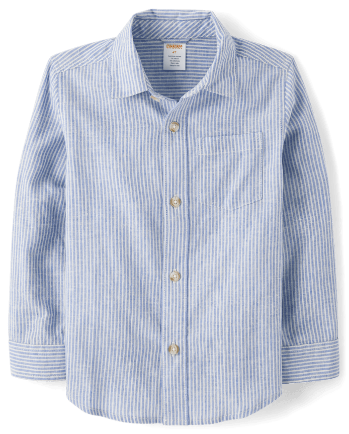 Kids Pinstripe Linen-Blend Button Up Shirt - Linen Edit