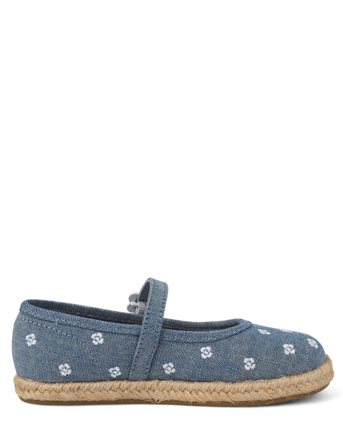 Girls Embroidered Floral Chambray Espadrilles - Driftwood Bay