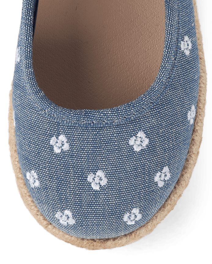 Girls Embroidered Floral Chambray Espadrilles - Driftwood Bay