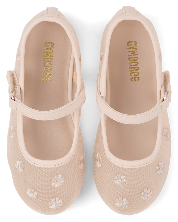 Girls Embroidered Floral Mesh Ballet Flats - Enchanted Garden