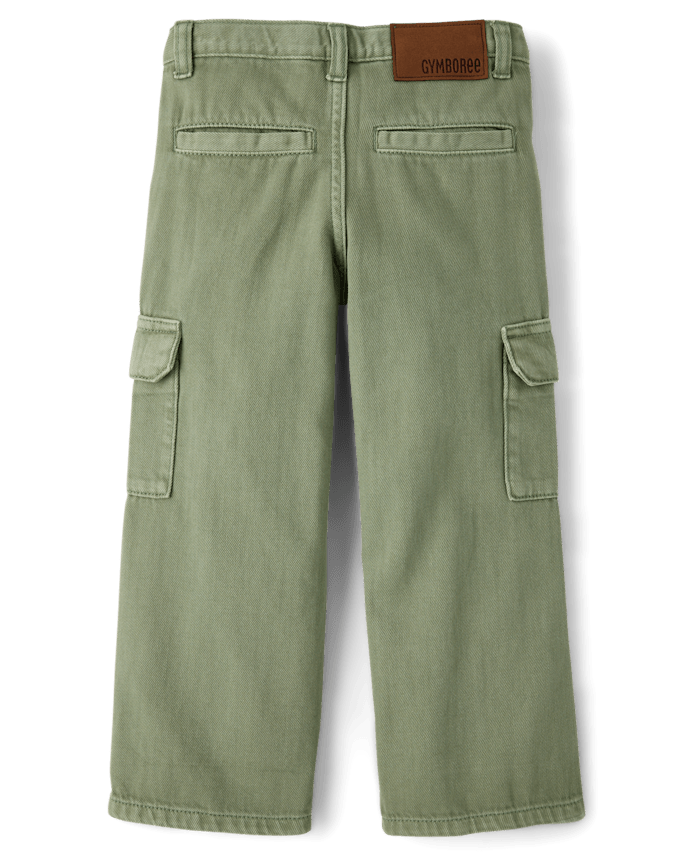 Girls Embroidered Floral Garment Dyed Wide Leg Cargo Jeans - Enchanted Garden
