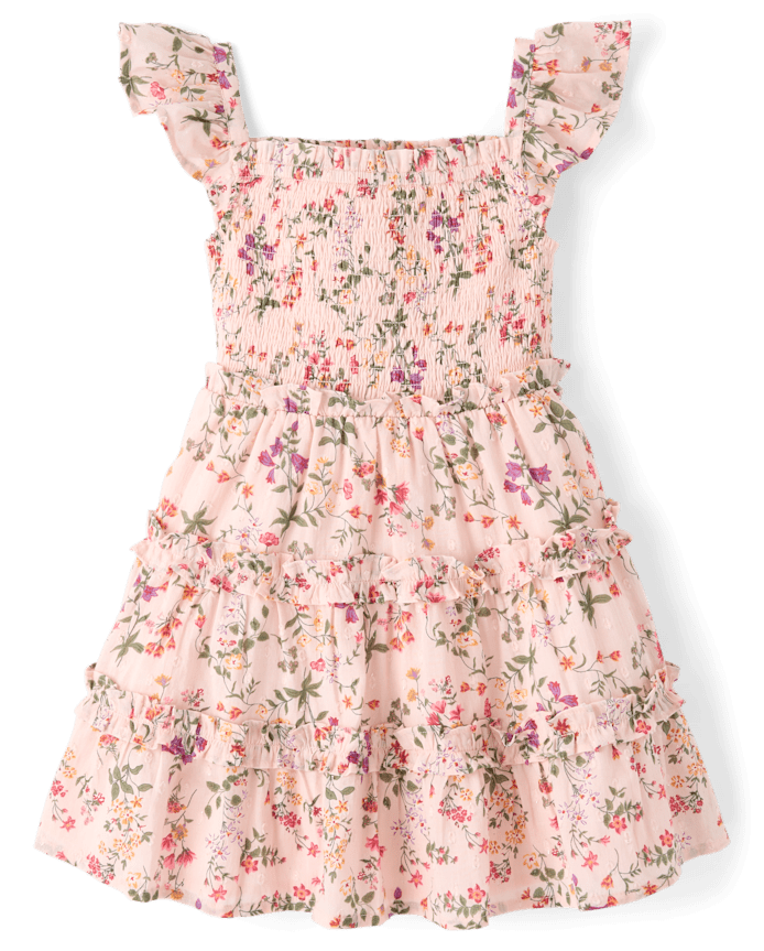 Girls Floral Smocked Tiered Dress - Enchanted Garden