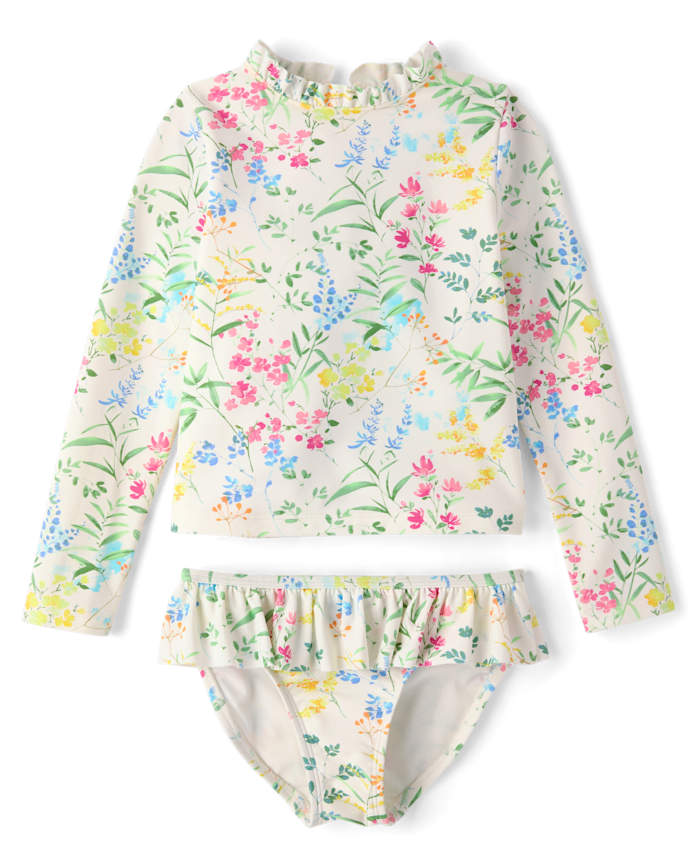 Girls Floral Rashguard Tankini Swimsuit