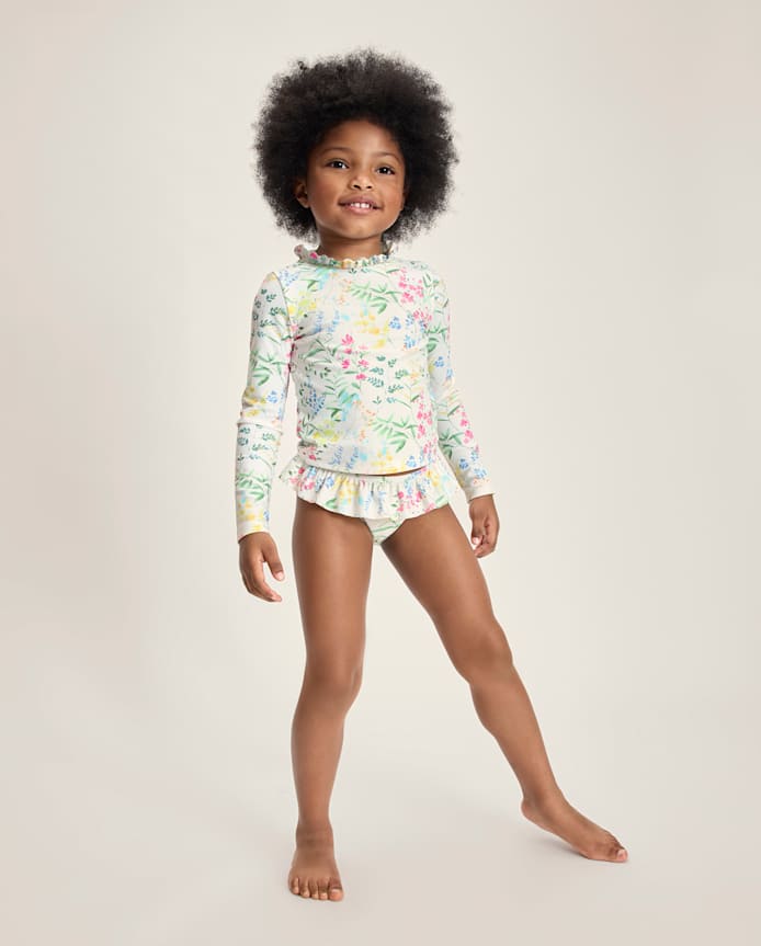 Girls Floral Rashguard Tankini Swimsuit
