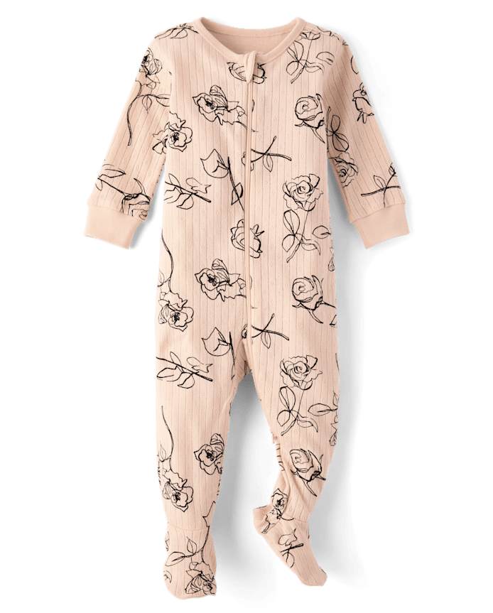 Baby Girls Rose Pointelle Snug Fit Cotton Footed One Piece Pajamas