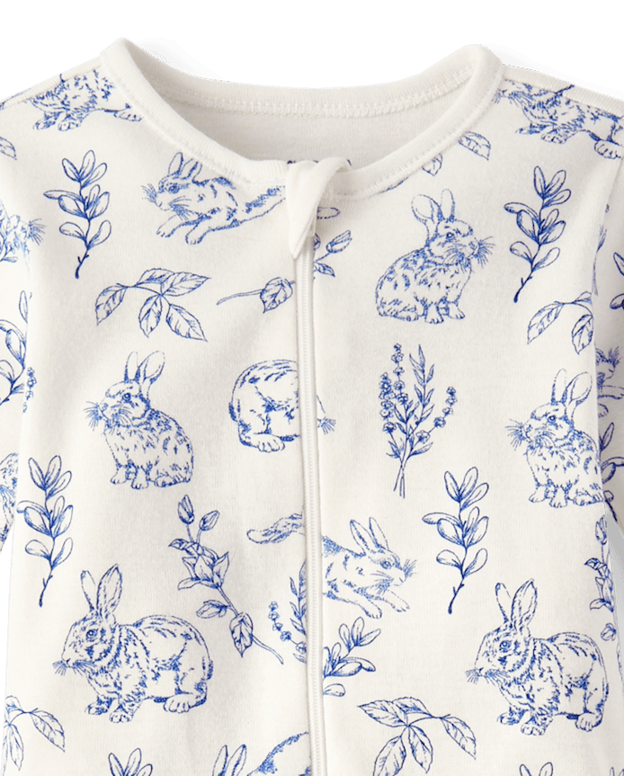 Baby Bunny Toile Snug Fit Cotton Footed One Piece Pajamas
