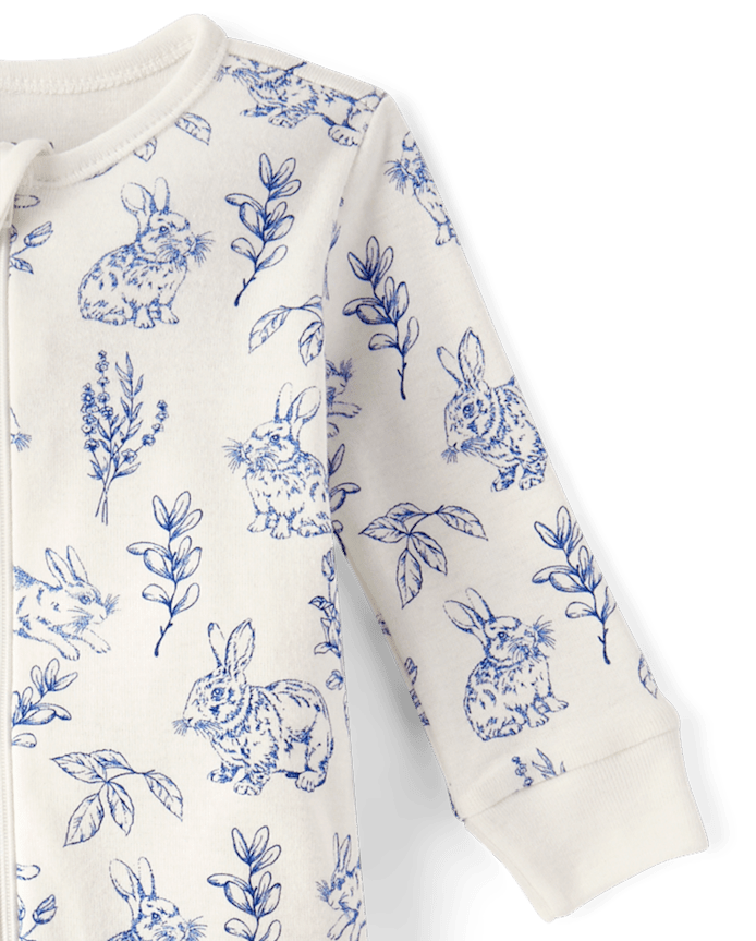 Baby Bunny Toile Snug Fit Cotton Footed One Piece Pajamas