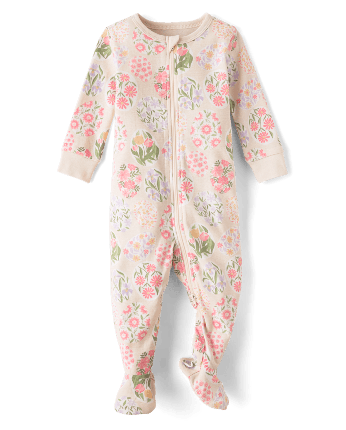 Baby Girls Floral Easter Egg Snug Fit Cotton Footed One Piece Pajamas