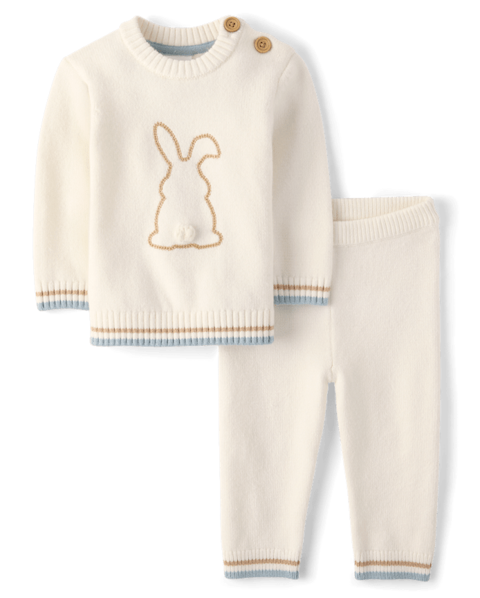 Baby Embroidered Bunny Silhouette Sweater 2-Piece Outfit Set