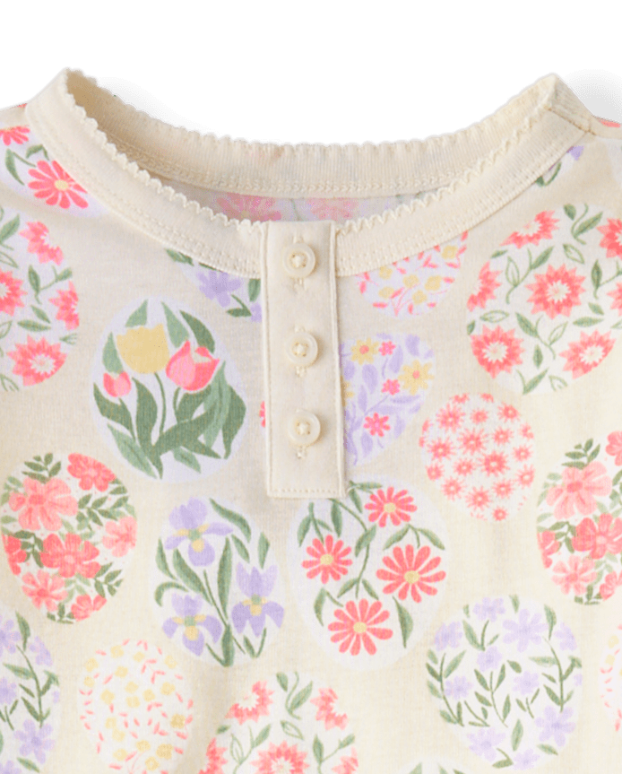 Girls Floral Easter Egg Snug Fit Cotton Henley Pajamas