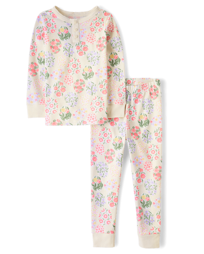 Girls Floral Easter Egg Snug Fit Cotton Henley Pajamas