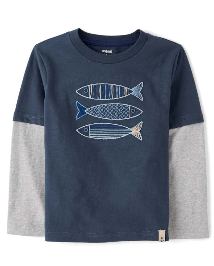 Boys Embroidered Fish Layered Top - Driftwood Bay