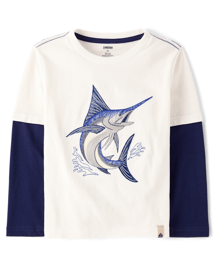 Boys Embroidered Swordfish Layered Top - Driftwood Bay