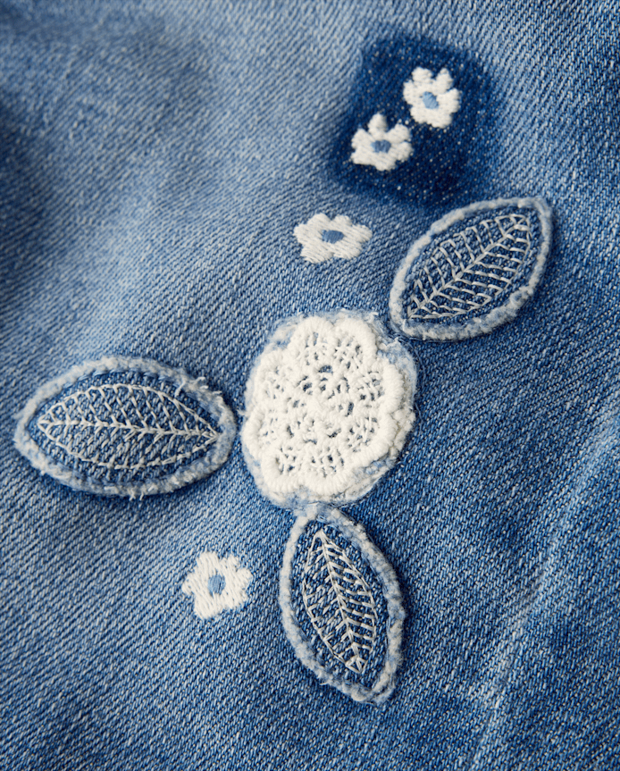 Girls Floral Crochet Applique Wide Leg Jeans - Driftwood Bay