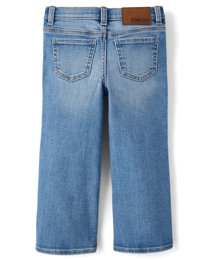 Girls Floral Crochet Applique Wide Leg Jeans - Driftwood Bay