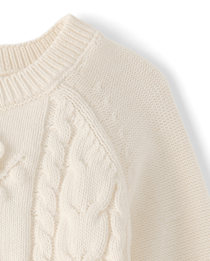 Girls Crochet Floral Cable Knit Sweater - Driftwood Bay