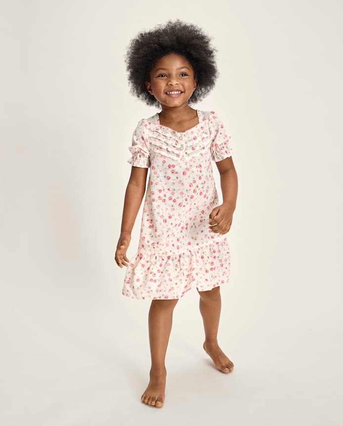 Girls Floral Pintuck Ruffle Nightgown