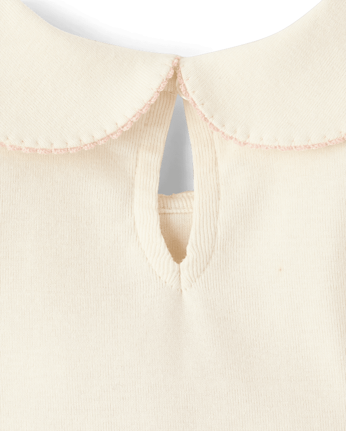 Girls Embroidered Bow Peter Pan Top - Petit Paris