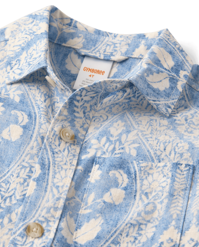 Boys Matching Family Paisley Linen-Blend Button Up Shirt - Linen Edit