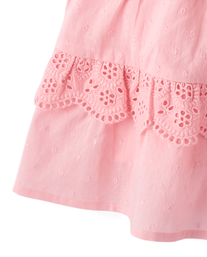 Girls Embroidered Eyelet Clip Dot Ruffle Dress - Driftwood Bay