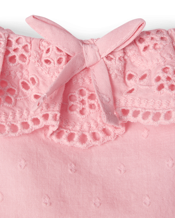 Girls Embroidered Eyelet Clip Dot Ruffle Dress - Driftwood Bay