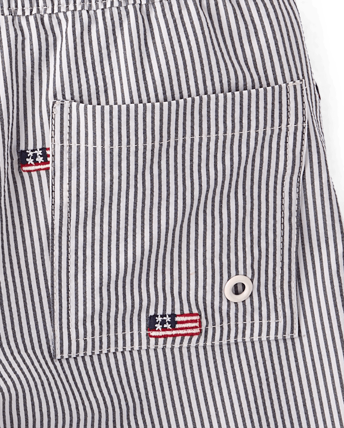 Boys Embroidered Flag Seersucker Swim Trunks - Shop