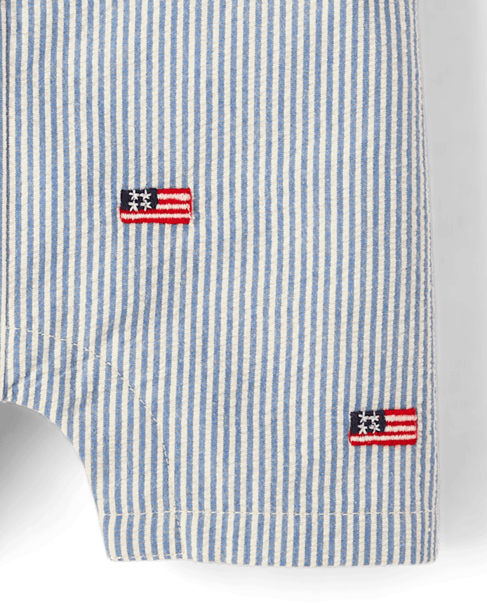 Baby Boys Embroidered Flag Seersucker Romper - Nantucket Charm