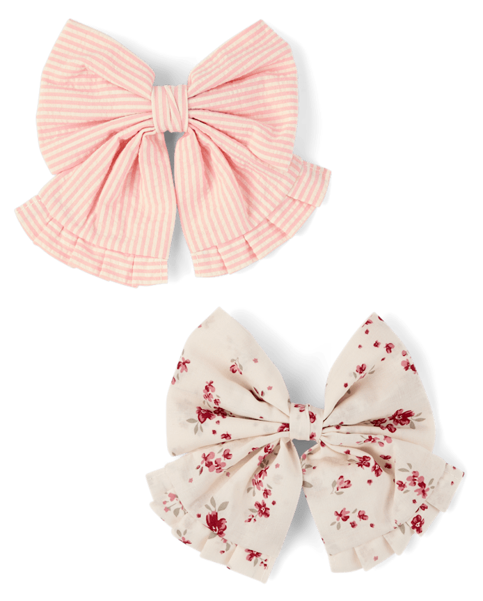 Girls Floral Ruffle Bow Hair Clip 2-Pack - Nantucket Charm