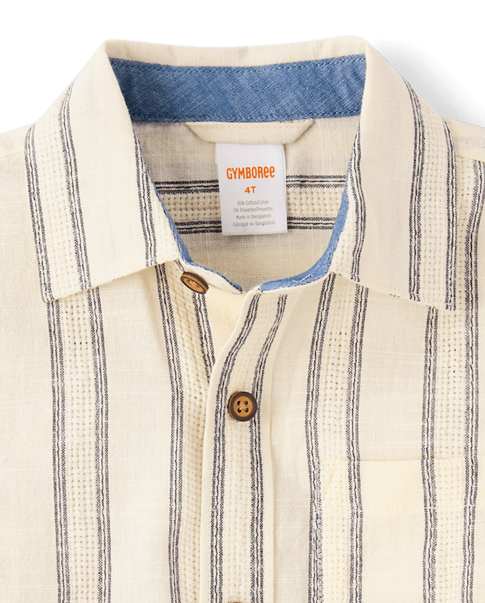Boys Striped Textured Button Up Shirt