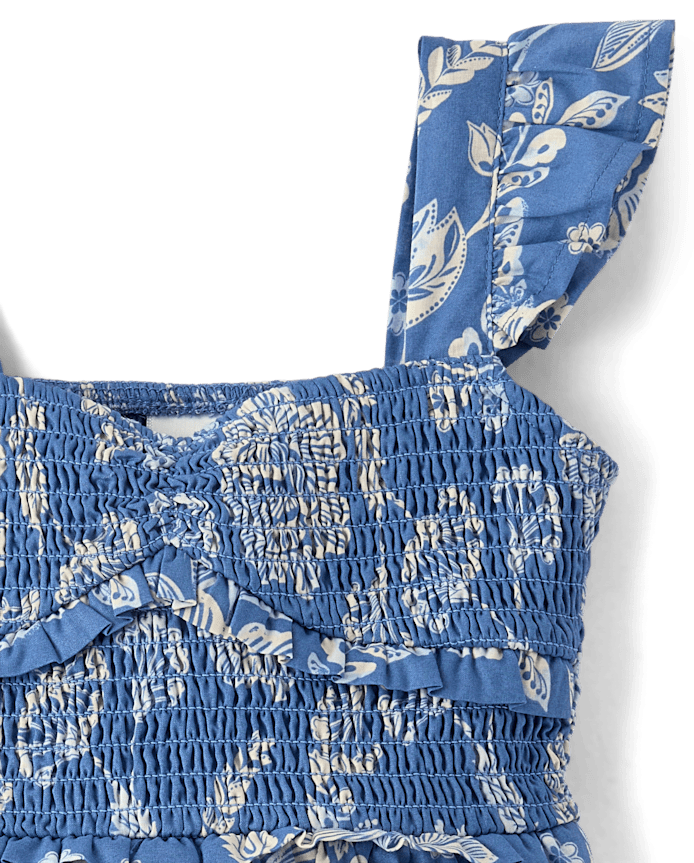 Girls Floral Smocked Ruffle Dress - Driftwood Bay