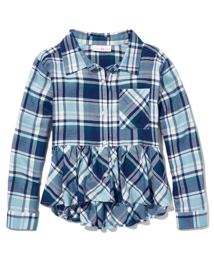 Tween Girls Plaid Peplum Button-Down Shirt
