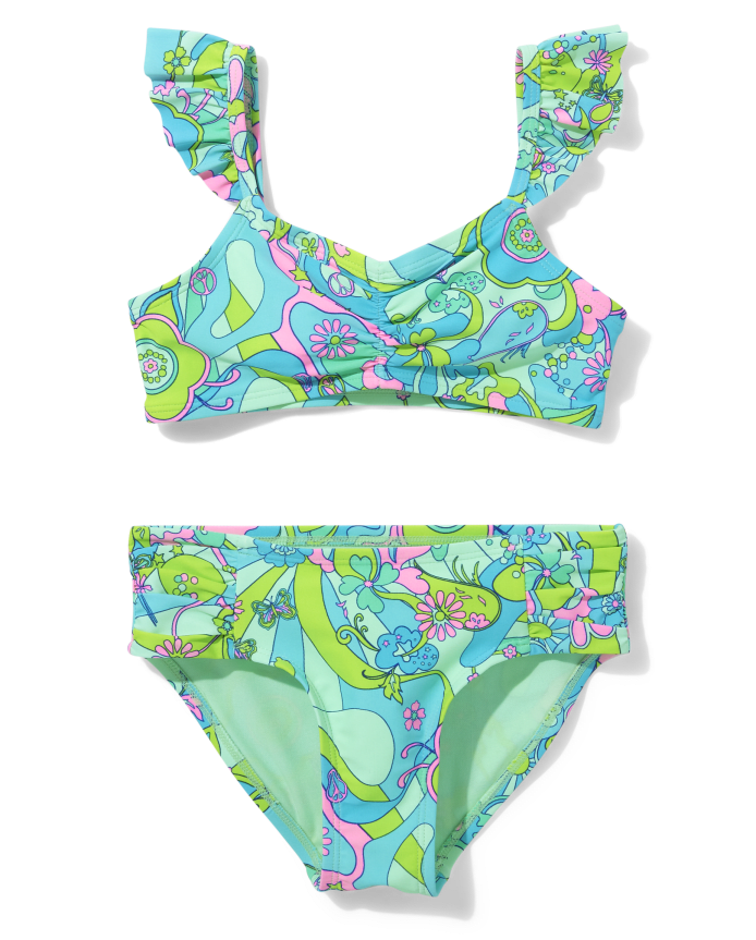 Tween Girls Groovy Flower Flutter Bikini Swimsuit