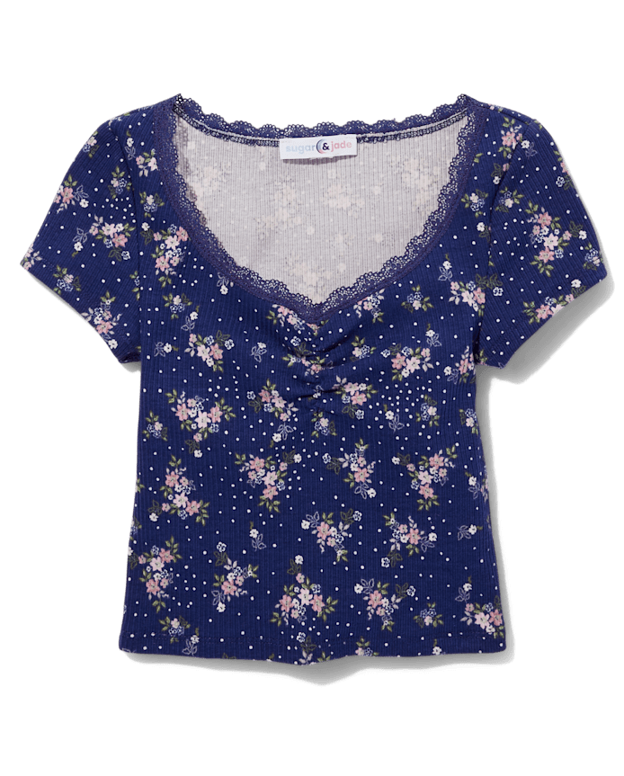Tween Girls Ribbed Cinch Cropped Top