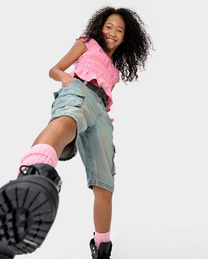 Tween Denim Baggy Cargo Jorts