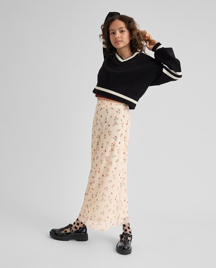 Tween Girls Floral Mesh Maxi Skirt