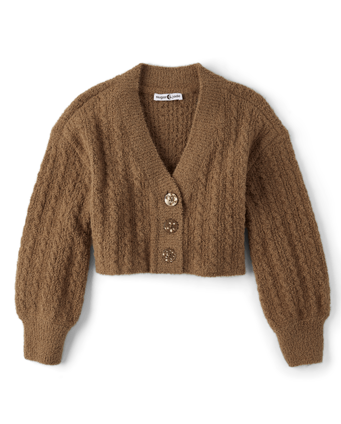 Tween Girls Chenille V Neck Cardigan
