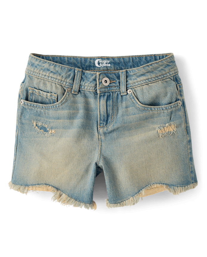 Tween Girls Ripped Shortie Jean Shorts