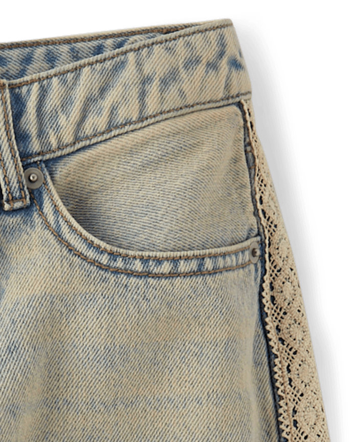 Tween Girls Lace Trim Baggy Jeans