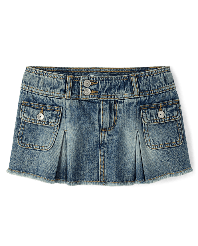Tween Girls Pleated Denim Cargo Skort