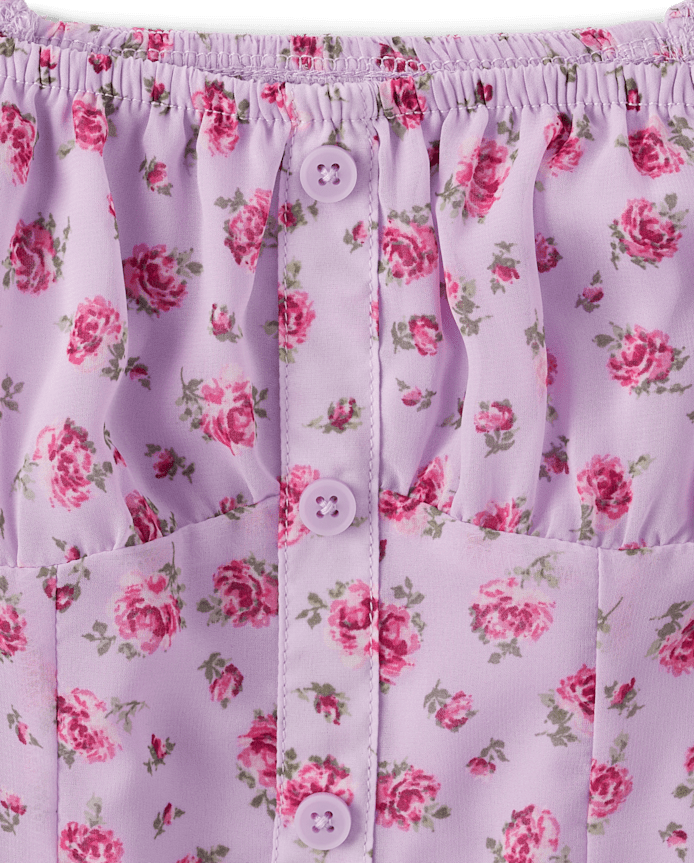 Tween Girls Floral Button Front Dress