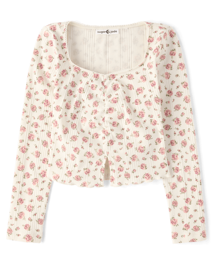 Tween Girls Floral Cinched Split Front Top