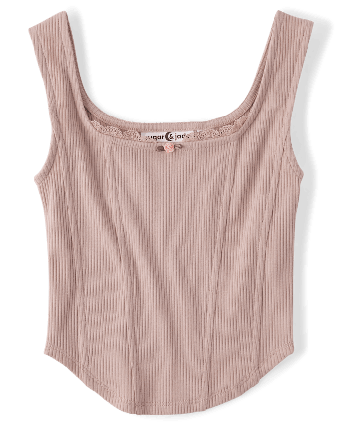 Tween Girls Ribbed Lace Corset Tank Top